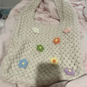 Forever 21 Cream Crochet Bag with Floral Accents